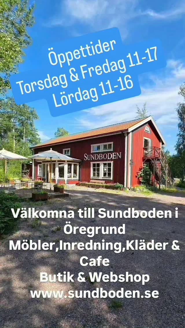 Välkomna till Sundboden Butik & Webshop med Möbler,Inredning,Kläder & Cafe🌼
Titta runt på 500m2 i ett 200år gammalt timmerhus.
Tänk att Sundboden blir 20År nu till årsskiftet! 🍀🍀🍀
Sundboden har vuxit från 70m2 till 500m2
Vi jobbar vidare på att visa upp bra,fina & hållbara produkter...
SundbodenDesign är så många olika brickor & Textilier
& kuddar & filtar som vi själva Designar och tillverkar i Sverige. Se bilder på några av SundbodenDesign! 🌼🌼🌼
Vi fortsätter att ta fram egna produkter som vi tillverkar i Sverige 🌼🌼🌼
🌼Välkomna att provsitta de fina sköna sofforna & fåtöljerna.
🌼Upptäck all härlig heminredning.
🌼Finn de former & färger ni gillar bland allt Porslin.
🌼Prova ut era favoriter bland kläderna.
🌼Så mycket goda delikatesser.
🌼Sitt ned i cafe för en kaffe eller te & något gott till !
🌼Bara gå runt & njut av timmerhuset & allt fint.
#Sundboden #Öregrund #SundbodenDesign Butikpålandet Unikbutik Livsstilsbutik
BrödernaAnderssons Möbelbutik Wigells Grythyttanstålmöbler Roslagen BrukaDesign Boomerang1976 Lexingtoncompany Heminredning Inredningsbutik Lantligt Utflyktsmål Utflyktstips
#VisitRoslagen #Destinationroslagen UpplevRoslagen Uppland Gävle
Norrtälje