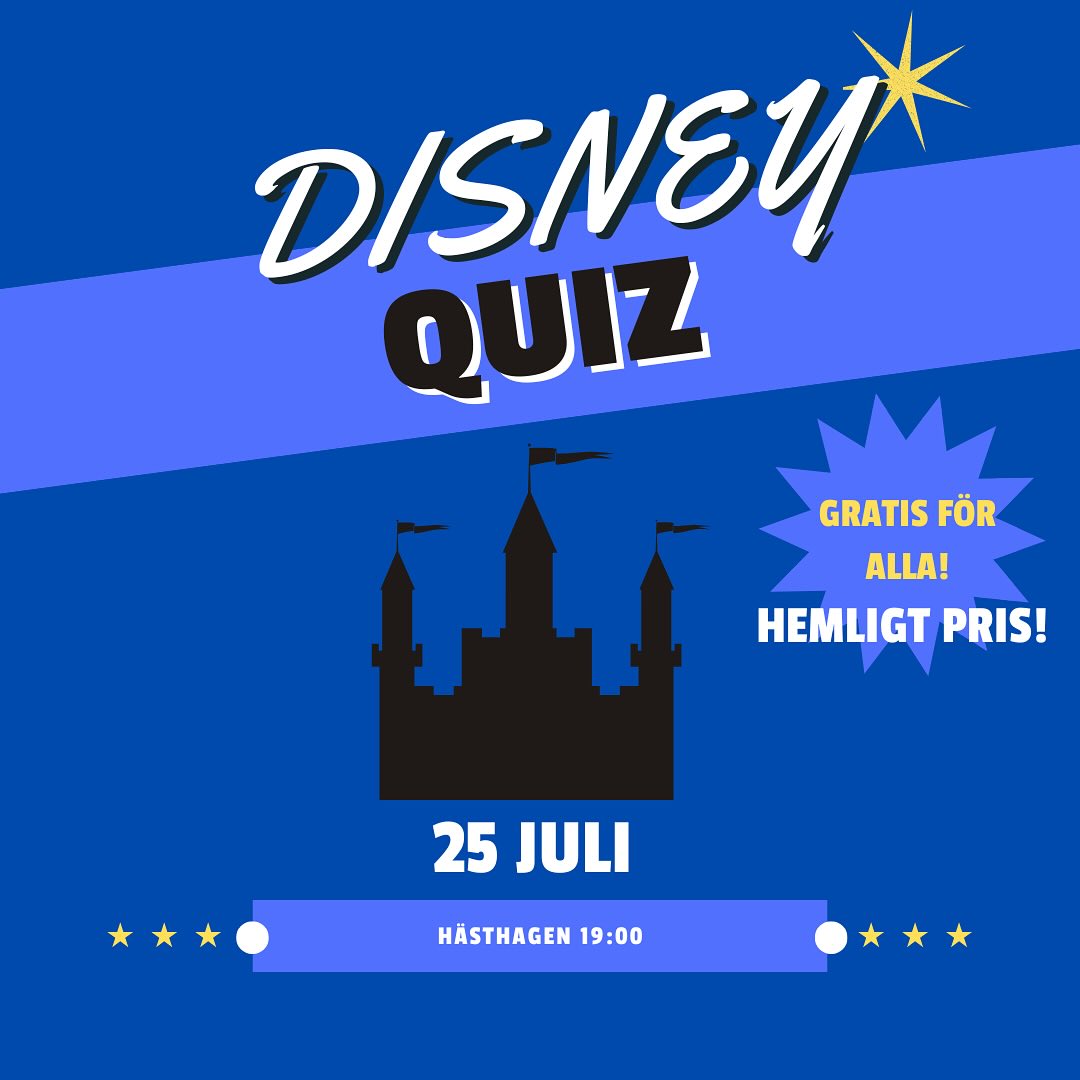 Ny vecka ny quiz! 💙
Ikväll kl 19:00 kör vi en quiz med temat Disney 🐇
Självklart gratis att delta och till den som vinner utlovas det ett smarrigt pris 🥇
Hoppas vi ses där!