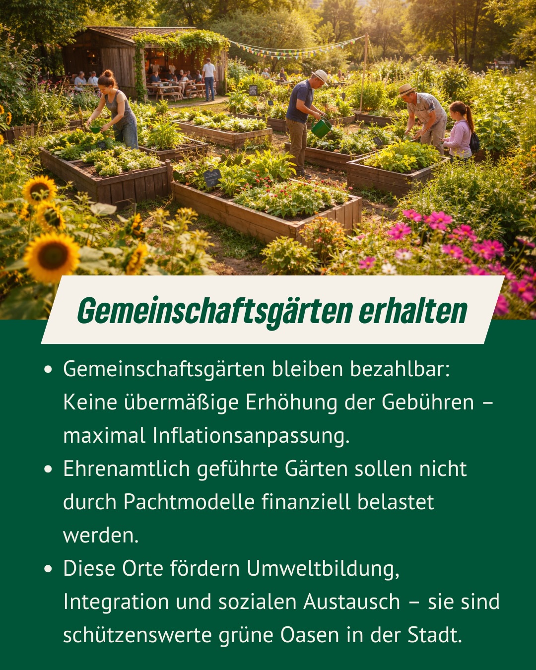 🏛️ Heute letzter Stadtrat des Jahres und wir bringen nochmal starke grüne Themen ein!
🌱 Gemeinschaftsgärten erhalten
Orte der Begegnung, der Integration und des Miteinanders dürfen nicht an überhöhten Pachten scheitern. Wir setzen uns dafür ein, dass sie bezahlbar bleiben.
☀️ Hitzeschutz in Kitas umsetzen
Klimaanpassung beginnt bei den Kleinsten. Wir fordern kurzfristige Maßnahmen wie Beschattung, Wasserspiele und Begrünung sowie verbindliche Standards für Neubauten.
🏗️ Keine Spekulation mit Bauland
Wohnen ist kein Spekulationsobjekt. Wir wollen Baulücken gezielt aktivieren und konsequent gegen Leerstand vorgehen. Für bezahlbaren Wohnraum in Erfurt.
📌 Und heute Abend geht’s in die Haushaltsdebatte: Unsere Schwerpunkte dafür findet ihr auf der letzten Folie – klickt euch durch!
Hinweis: Bilder sind symbolisch und KI-generiert
#Erfurt #Stadtrat #GrüneErfurt #Gemeinschaftsgärten #Hitzeschutz #Bauland #Wohnraum #Haushalt2026