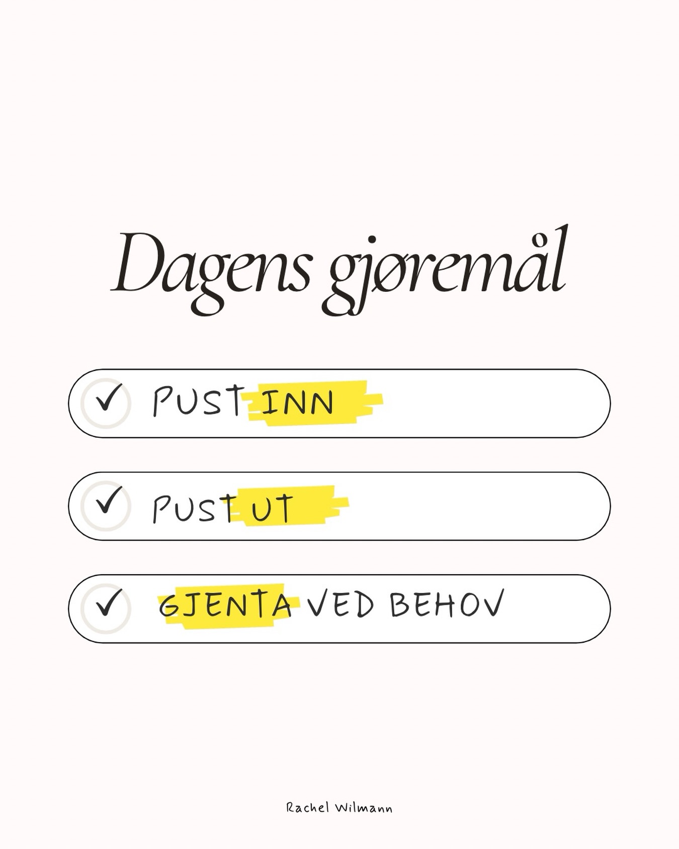 Yey.. det er fredag, og du har 1 ting på lista di i dag🥳
Pust inn
Pust ut
Gjenta ved behov!
Del denne!